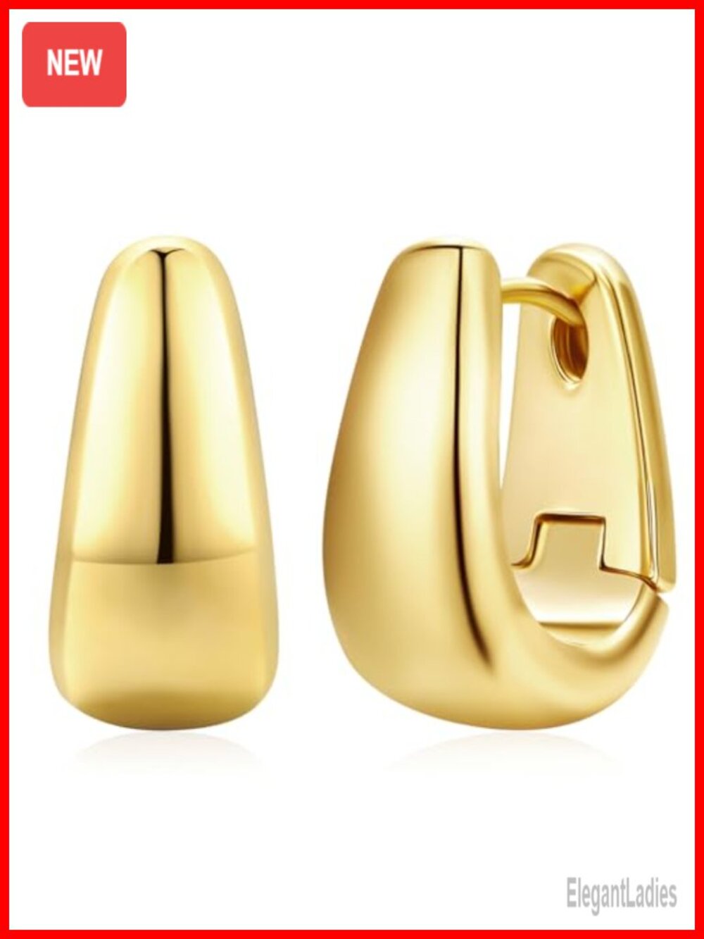 Small Chunky Oval Hoop Earrings 14k Real Gold Plated 925 Sterling Silver Post